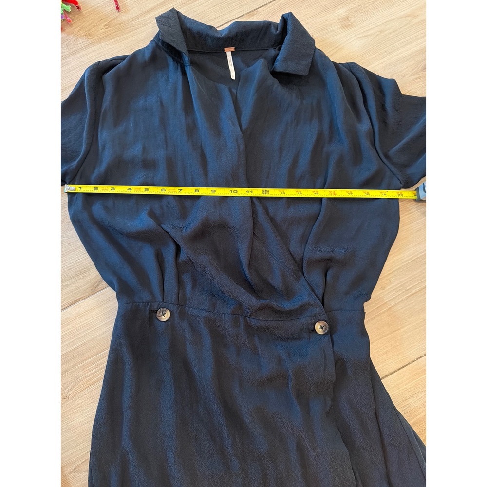 Free People Simone‎ Blazer Mini Dress Navy Blue Wrap Notched Lapel Long Sleeve - Picture 8 of 8